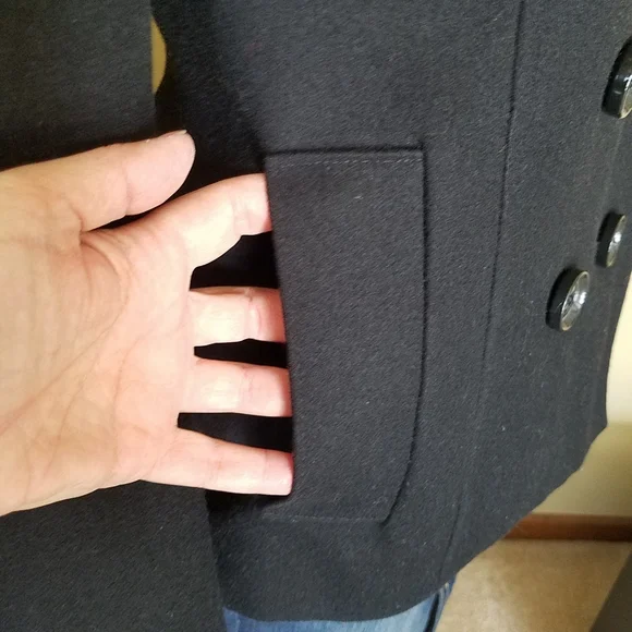 NAUTICA Black Hooded Wool Double Breasted Peacoat - Picture 6 of 13